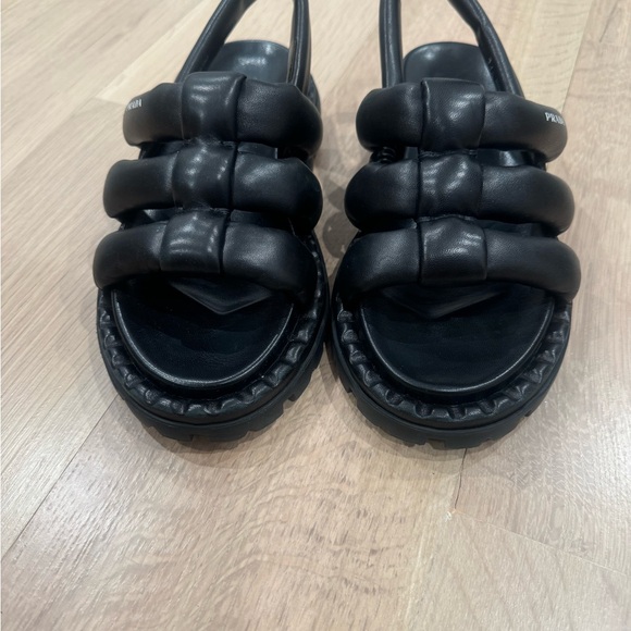 Prada Blow Black Padded Leather Logo Strappy Slingback Sport Sandal Flat 35.5/37 - Picture 3 of 6